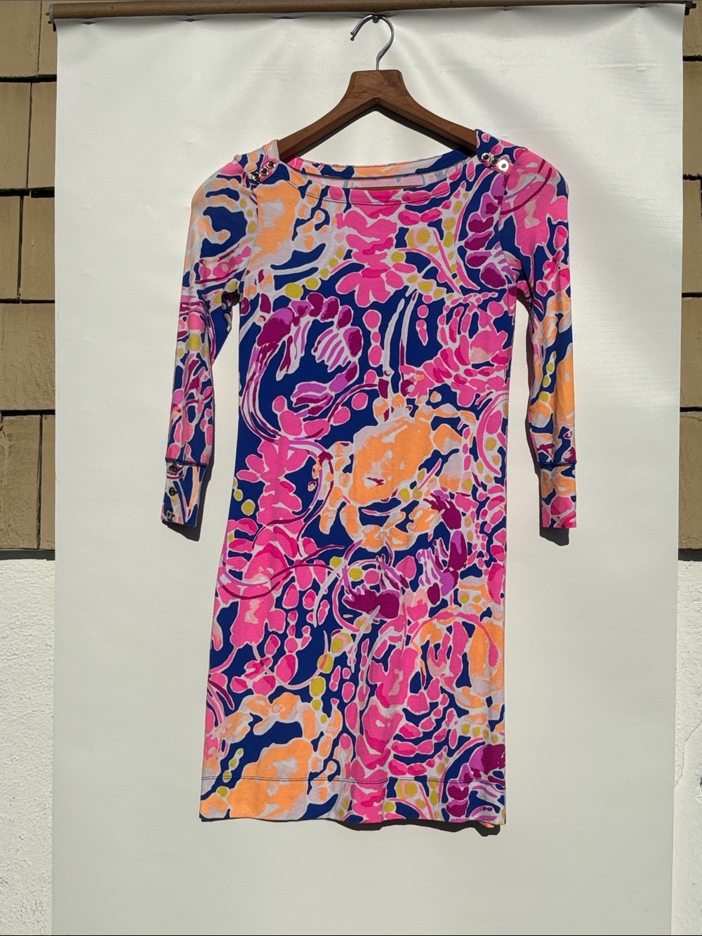 Lilly Pulitzer Navy, Hot Pink & Orange Floral Boatneck Dress